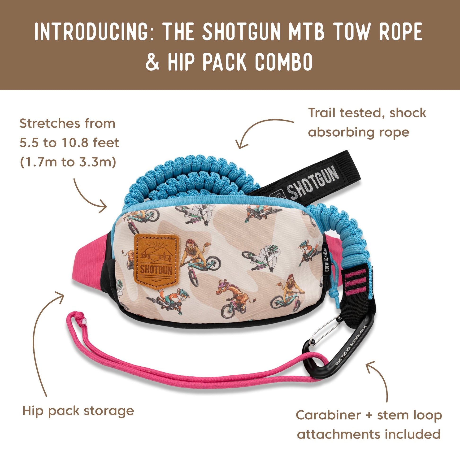 Kids Ride Shotgun MTB Tow Rope + Kids Hip Pack Combo
